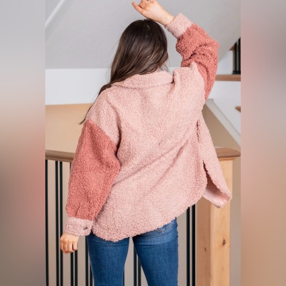 Blu Pepper Color Block Button Front Teddy Sherpa Jacket Size Small - Picture 5 of 8